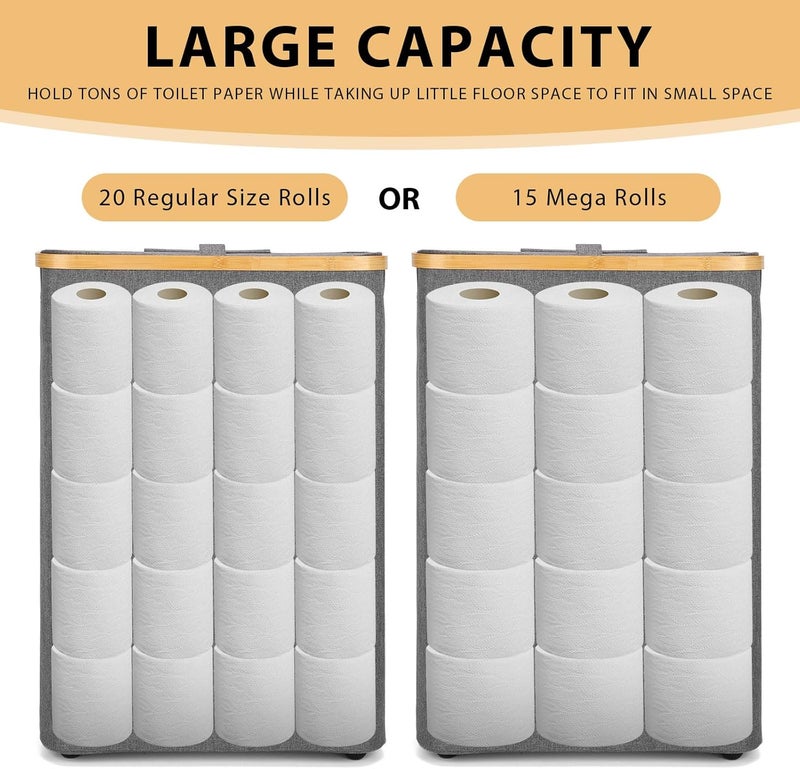 Odonata Large Toilet Paper Storage Basket with Lid, Slim Toilet Paper Organizer, Hold up to 20 Regular Rolls or 15 Mega Rolls. (Grey, 49L) - Image 2